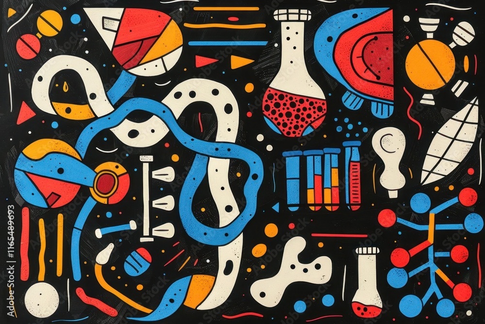 Obraz premium Abstract Geometric Pattern with Circles, Lines, and Shapes