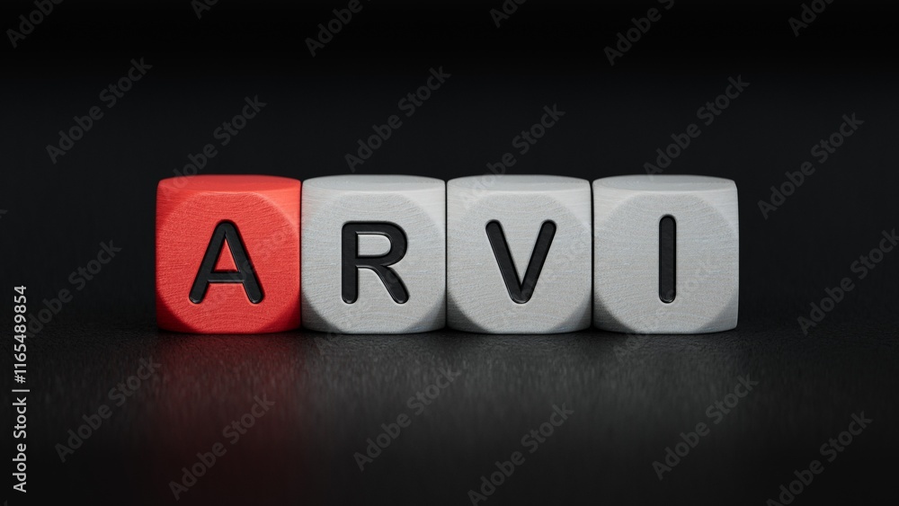 Obraz premium cubes with the word arvi. Care concept.close up of wooden elements,Business Concept.3D rendering on black background.