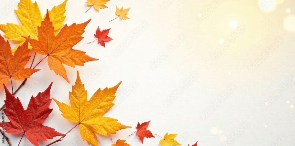 Golden autumn leaves on white, crisp backdrop, herbst, fall, element Golden autumn leaves on white, crisp backdrop, herbst, fall, element