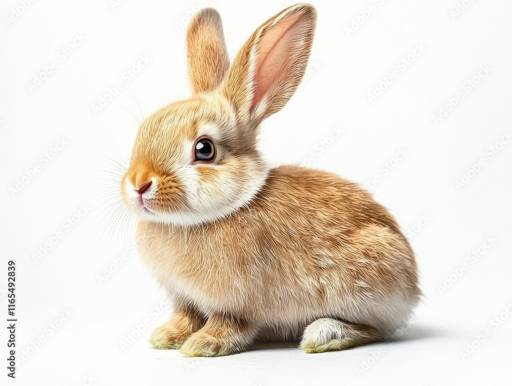 Obraz premium Silky bunny playing on a white background cute animal soft textures minimalist style close-up perspective
