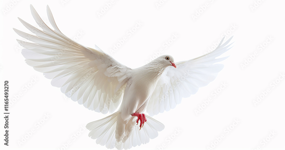 Fototapeta premium White dove on white background with clipping path.