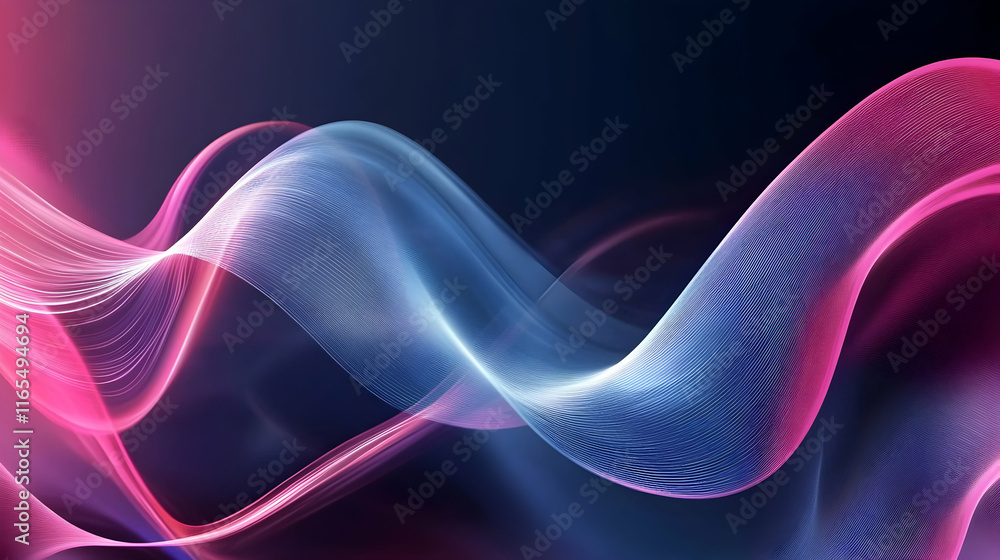 Fototapeta premium Dynamic abstract waves of pink and blue light on a dark background, creating a futuristic and artistic digital look.