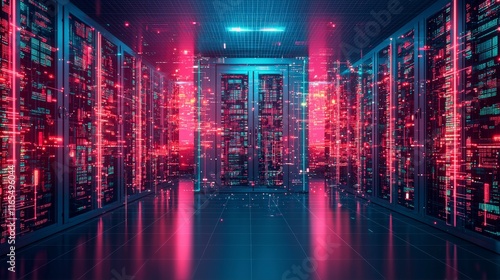 Wallpaper Mural Futuristic data center with glowing servers and vibrant neon lights, showcasing advanced technology and digital infrastructure. Torontodigital.ca