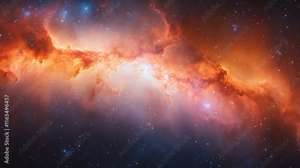 Fototapeta premium Cosmic Nebula Swirling Orange Hues Amidst Distant Stars