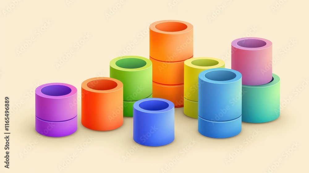 Colorful stacking rings arranged in a playful design. Colorful stacking rings arranged in a playful design.