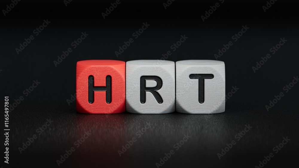 Obraz premium HRT the word is written on wooden cubes.close up of wooden elements,Business Concept.3D rendering on black background.