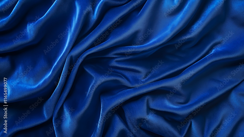 Fototapeta premium Draped Blue Velvet Fabric Soft Texture Background