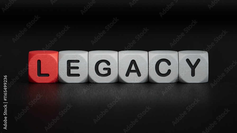 legacy word concept. wooden cubes.close up of wooden elements,Business Concept.3D rendering on black background. legacy word concept. wooden cubes.close up of wooden elements,Business Concept.3D rendering on black background.