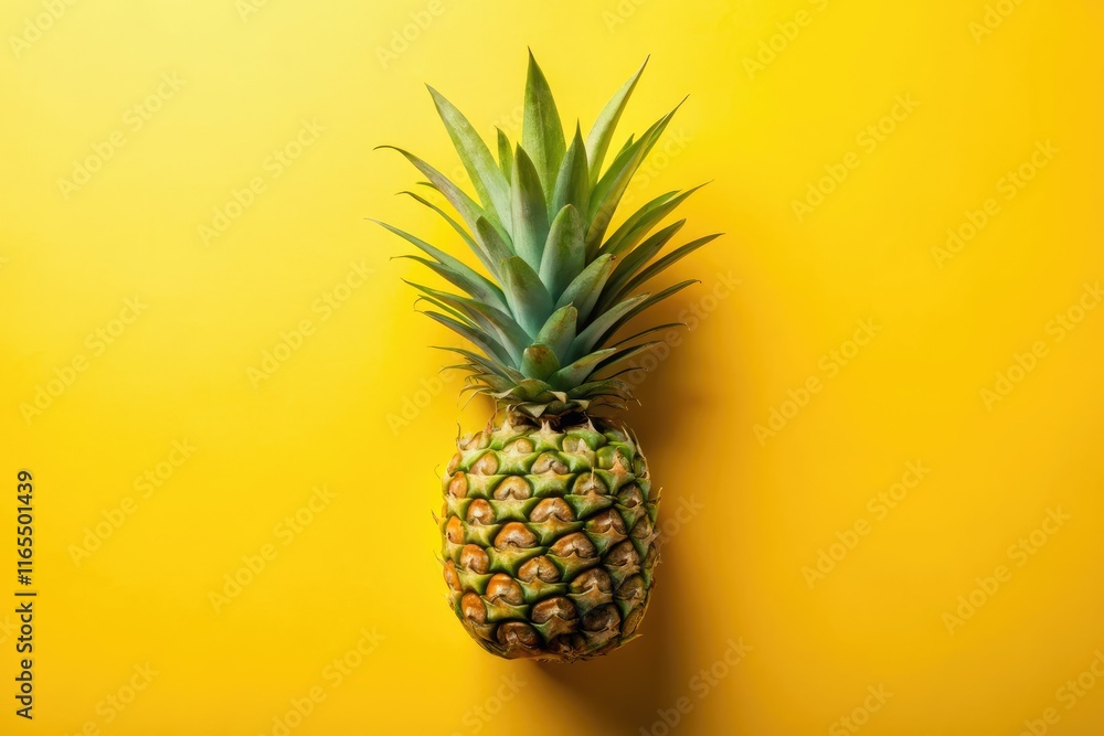 Aerial Pineapple on Yellow Background, Photorealistic, High-Resolution Aerial Pineapple on Yellow Background, Photorealistic, High-Resolution