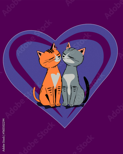 Red and gray cats in love. Huddle together.