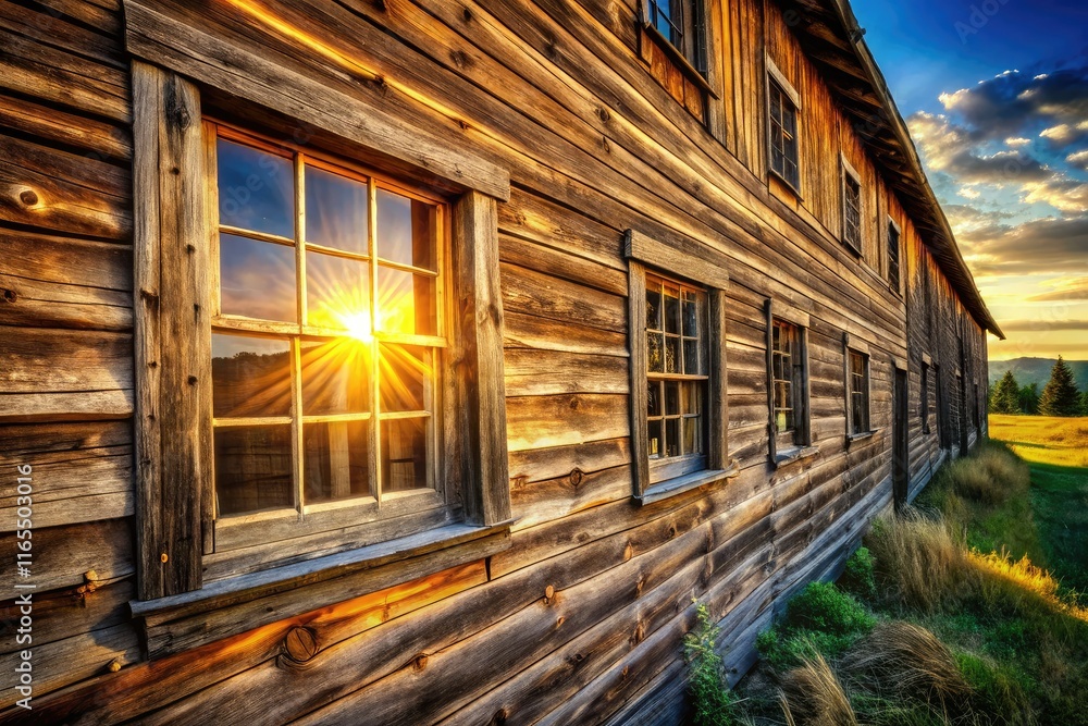 Fototapeta premium Agritourism Farmhouse Exterior - Old Farm Wall with Windows