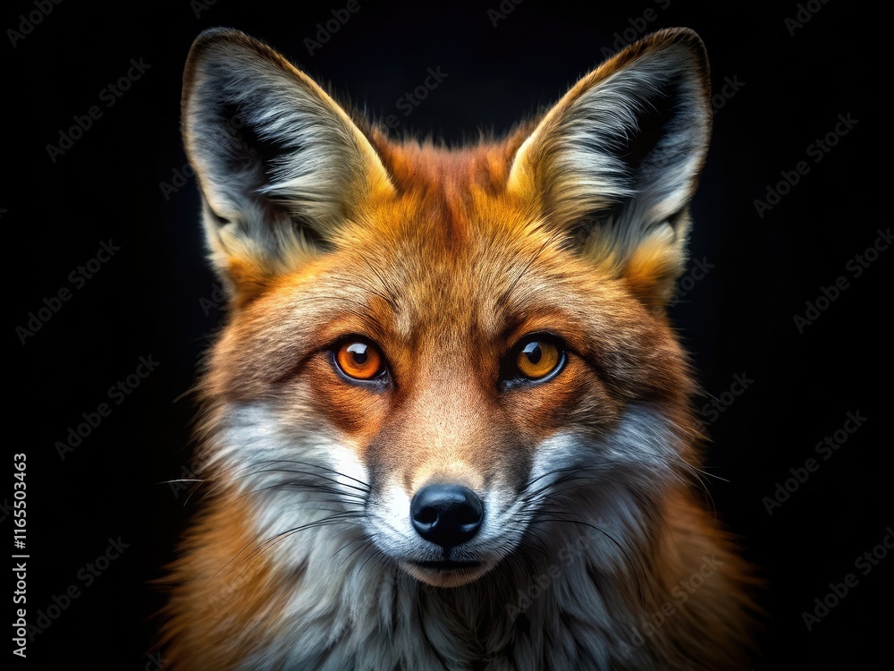 Fototapeta premium AI Fox Portrait Drone Photography - Close Up Black Background