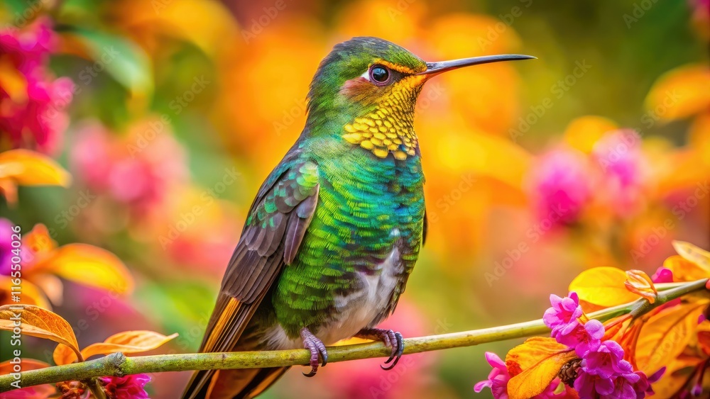Fototapeta premium AI Generated Yellow-Billed Hummingbird in Vibrant Landscape