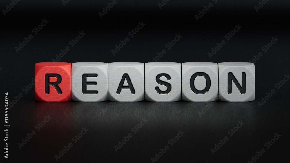 Reason symbol. Concept word Reason on wooden cubes.Business and Reason concept. Copy space.close up of wooden elements,Business Concept.3D rendering on black background. Reason symbol. Concept word Reason on wooden cubes.Business and Reason concept. Copy space.close up of wooden elements,Business Concept.3D rendering on black background.