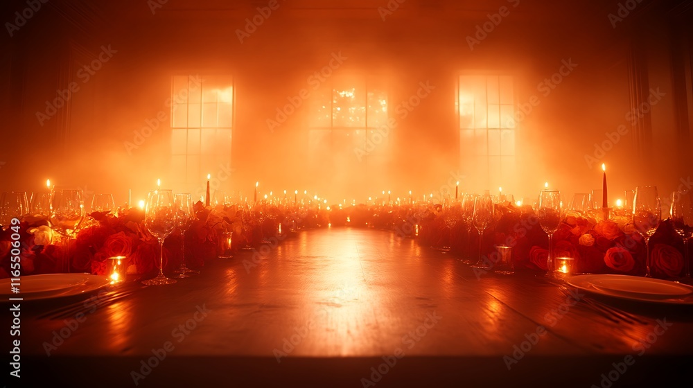 Romantic Candlelit Dinner Table Setting With Red Roses Romantic Candlelit Dinner Table Setting With Red Roses
