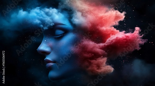 Surreal Portrait: Woman's Face Emerging from a Cosmic Cloud