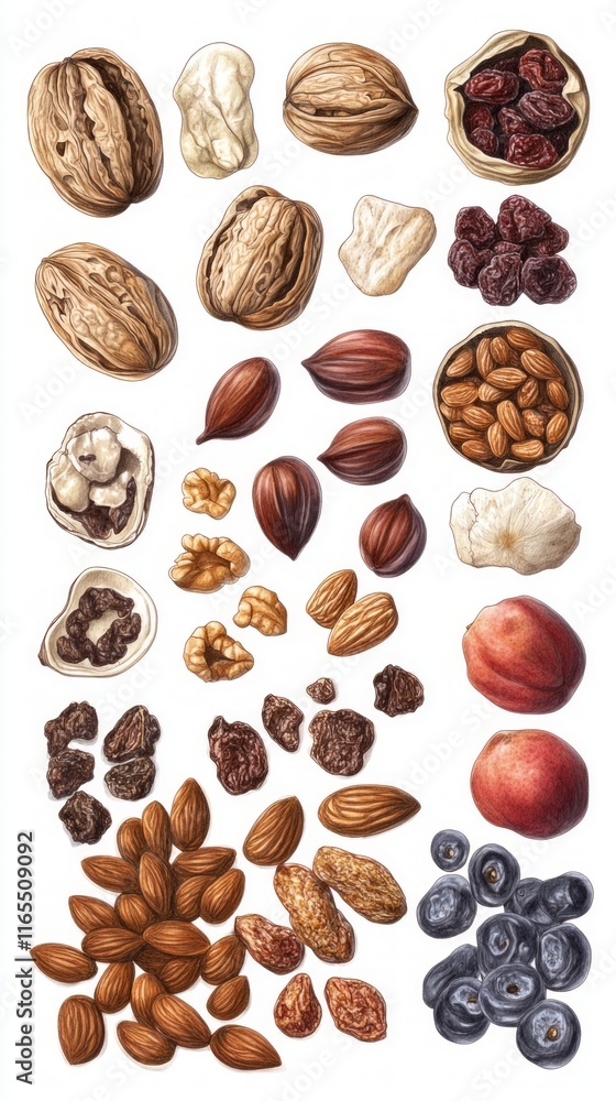 A Colorful Collection of Nutritious Nuts, Fruits, and Berries - A Visual Feast for Healthy Eating A Colorful Collection of Nutritious Nuts, Fruits, and Berries - A Visual Feast for Healthy Eating