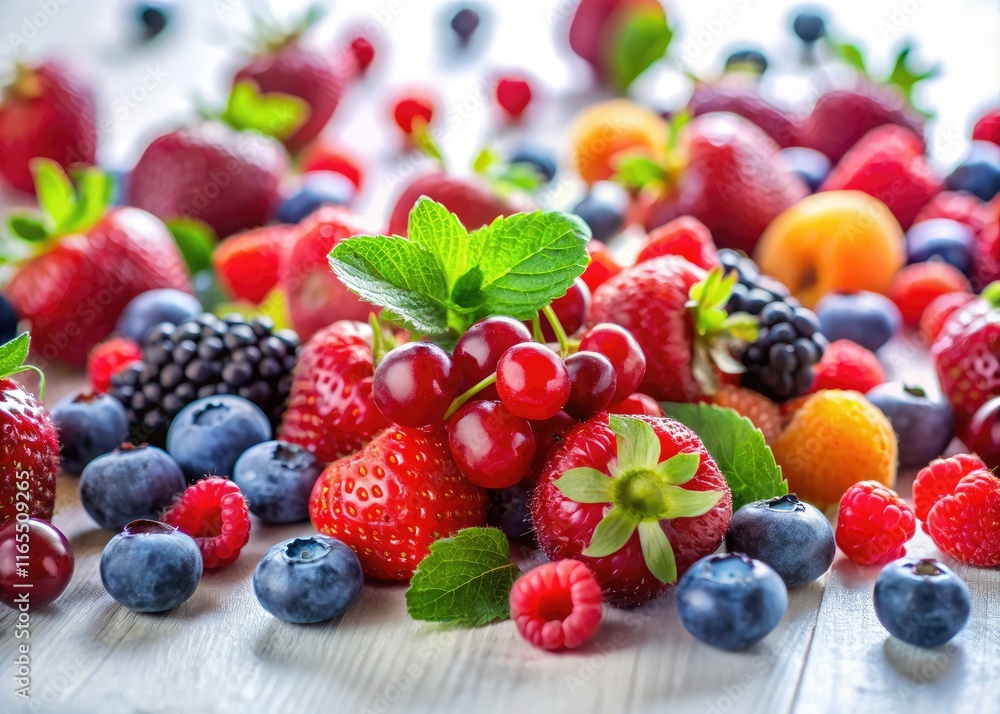 Obraz premium Berry Bounty: Long Exposure on White, Fresh Berries