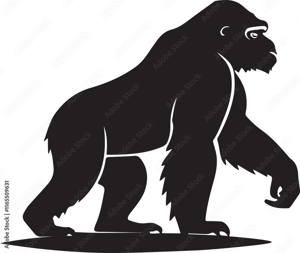 Obraz premium Gorilla Silhouette - Black and White Vector Illustration of a Majestic Primate
