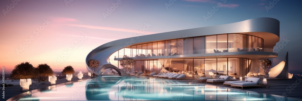 futuristic designed architecture of super modern luxury hotel