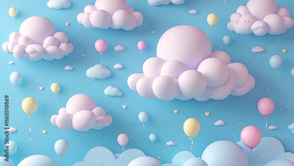 Playful clouds and colorful balloons create a whimsical desktop background that evokes joy and creativity in a bright blue atmosphere Playful clouds and colorful balloons create a whimsical desktop background that evokes joy and creativity in a bright blue atmosphere