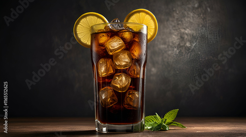 Coca Coke cocktail in a tall glass cuba libre. refreshing summer drink,generative.ai
