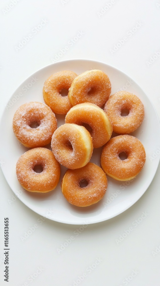 A Plate of Delicious Sugary Donuts. A Sweet Treat for a Perfect Morning. Simple and Delicious Baked Rings. A Plate of Delicious Sugary Donuts. A Sweet Treat for a Perfect Morning. Simple and Delicious Baked Rings.