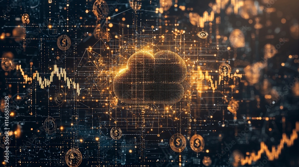 Digital cloud concept with financial graphs and glowing elements, symbolizing data analytics and technology trends. Digital cloud concept with financial graphs and glowing elements, symbolizing data analytics and technology trends.
