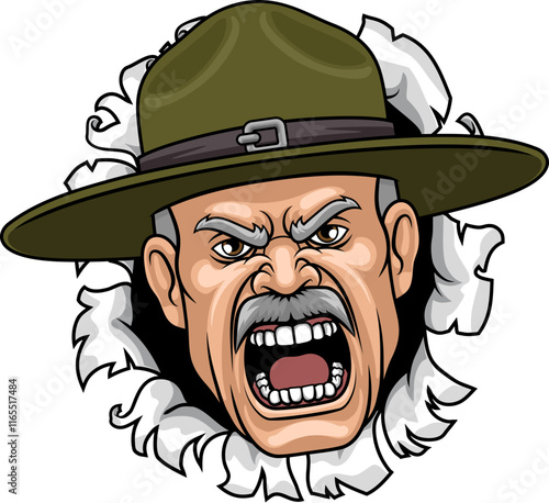An angry drill instructor or sergeant bootcamp army soldier cartoon character