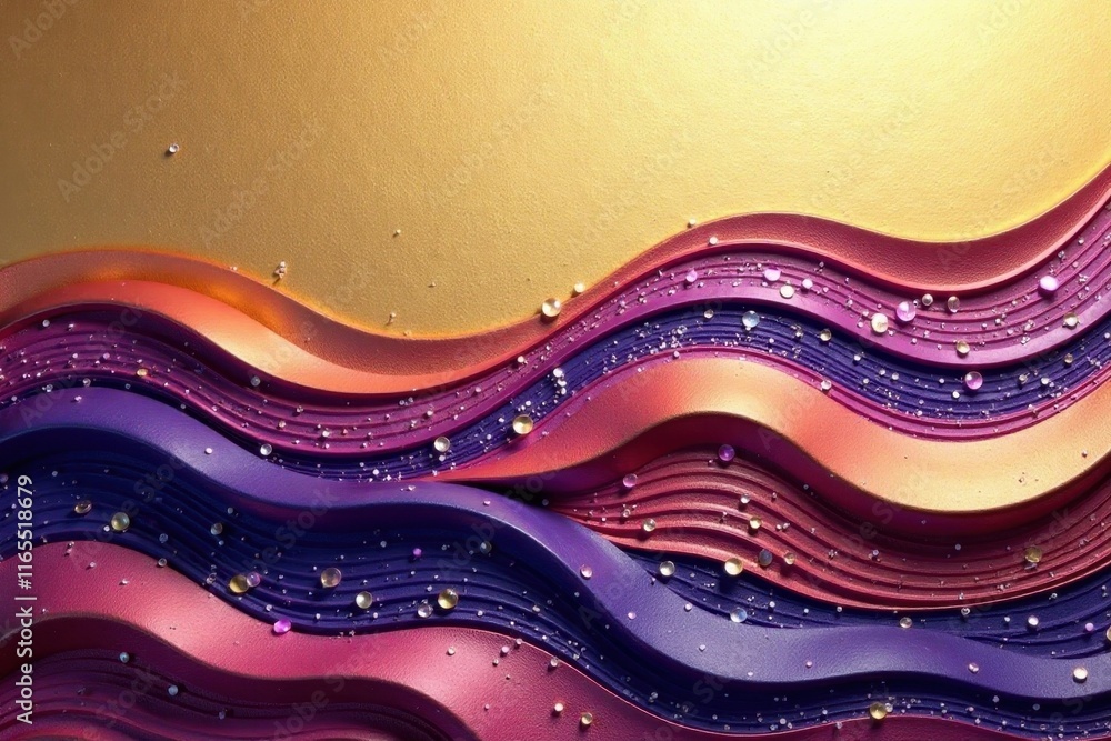 Abstract Wavy Design with Embellishments Featuring a Rich Palette of Deep Purple, Crimson, and Golden Hues, Decorated with Sparkling Accents Abstract Wavy Design with Embellishments Featuring a Rich Palette of Deep Purple, Crimson, and Golden Hues, Decorated with Sparkling Accents