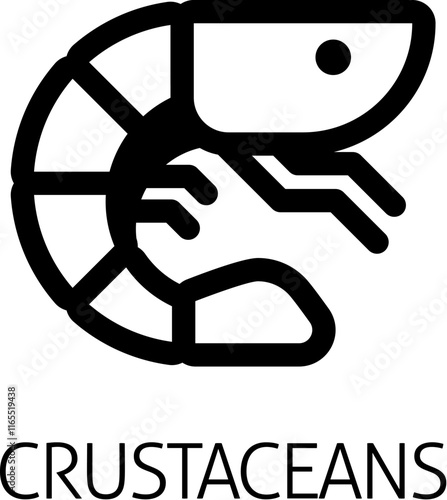 A prawn shrimp crustacean food stylised icon. Possibly an icon for the allergen or allergy or a seafood concept.