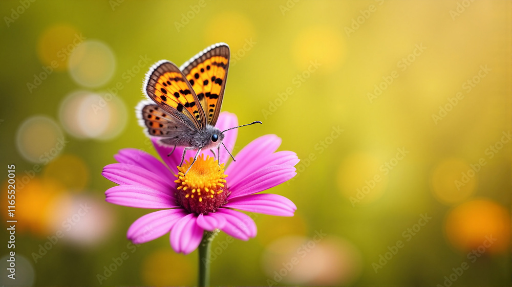 Butterfly on pink flower in digital art style Butterfly on pink flower in digital art style