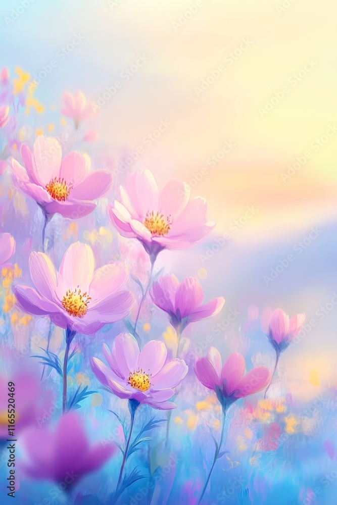 Fototapeta premium Soft Focus Wildflower Meadow Background With A Gentle Breeze, Plenty Of Room For Text.
