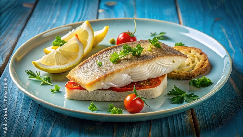 Bread and Fish Plate Rule of Thirds AI Art, Food Photography, Still Life Bread and Fish Plate Rule of Thirds AI Art, Food Photography, Still Life