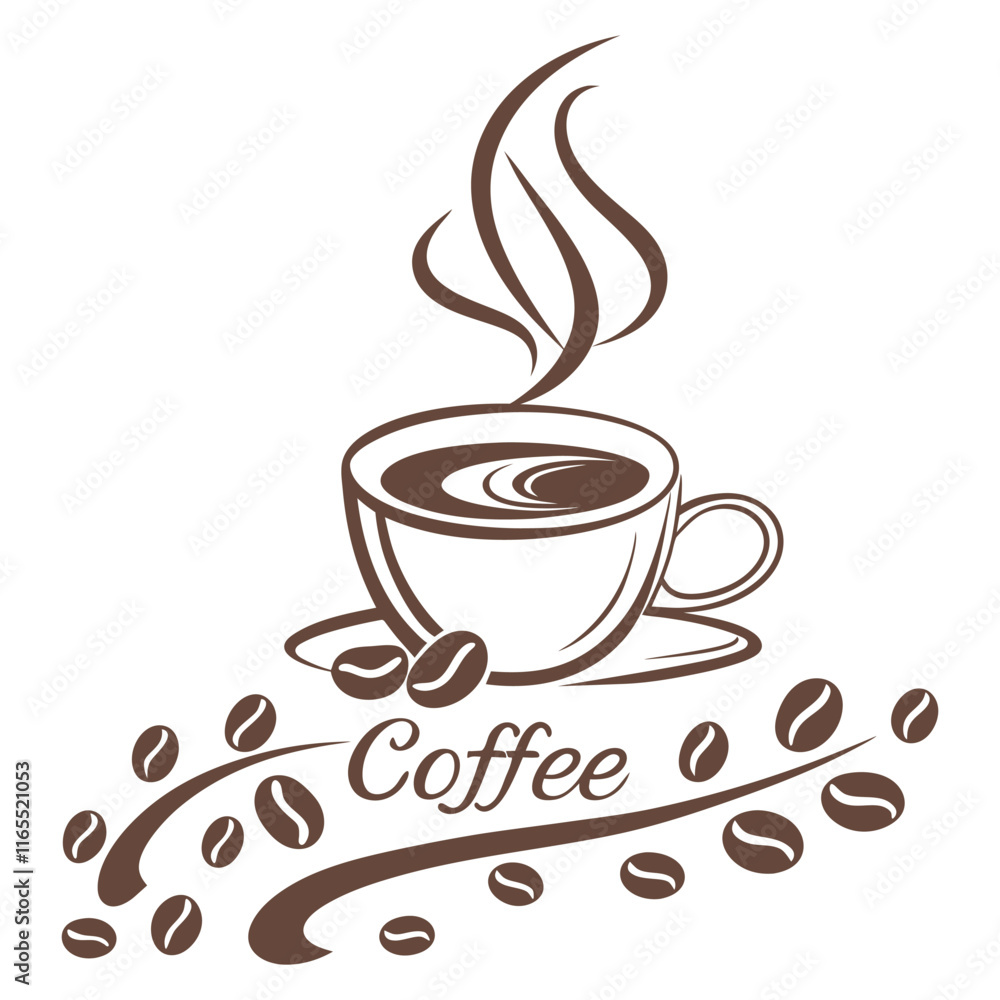 Obraz premium Minimalist Coffee Cup Vector Art for Branding,Stylish Coffee Cup and Beans Illustration for Packaging