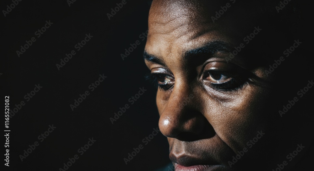 Thoughtful expression of mature african male in low light Thoughtful expression of mature african male in low light