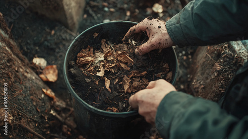Wallpaper Mural A person composting food scraps in a backyard compost bin, promoting sustainability and eco-friendly practices. The scene highlights the importance of recycling organic waste for a greener environment Torontodigital.ca