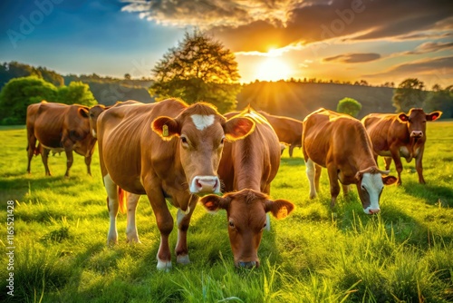 Wallpaper Mural Brown Cows Meadow Landscape - AI Photo Torontodigital.ca
