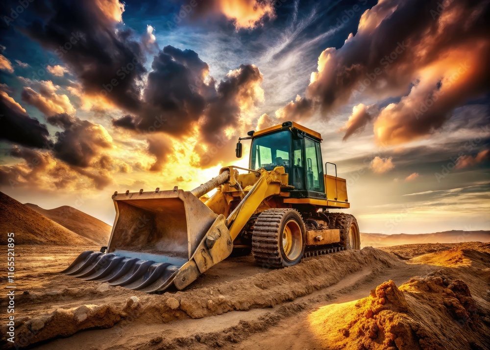Bulldozer Digging Sandy Soil - Cloudy Construction Site - AI Photo Bulldozer Digging Sandy Soil - Cloudy Construction Site - AI Photo