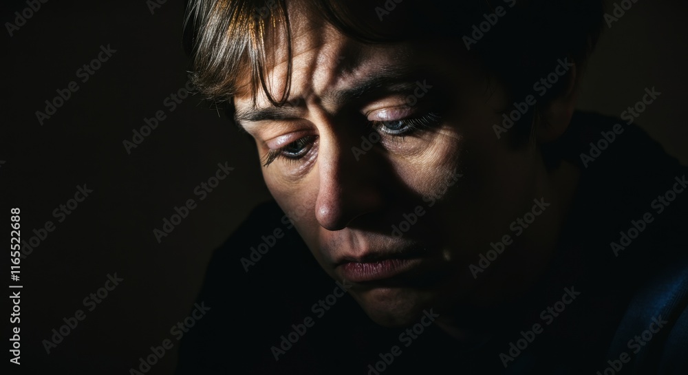 Caucasian male in thoughtful shadowed light Caucasian male in thoughtful shadowed light