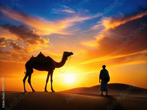 Camel and Friend Silhouette on Plain Background photo