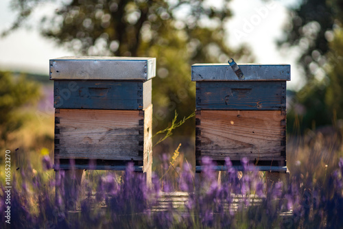 Lavender Fields and Beehives in Brihuega, Spain - Summer Serenity photo