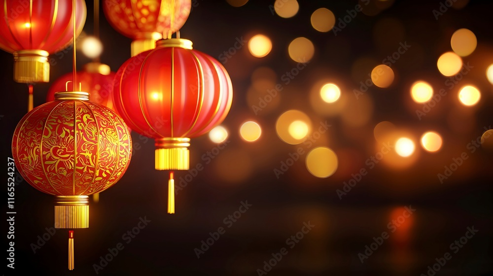 Festive Red Lanterns with Warm Background Bokeh Lights Festive Red Lanterns with Warm Background Bokeh Lights
