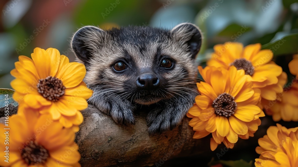 Rustic Jungle Scene Featuring an African Palm Civet Rustic Jungle Scene Featuring an African Palm Civet