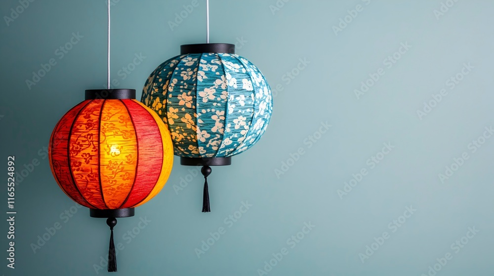 Obraz premium Colorful Lanterns Hanging on Wall
