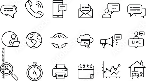 "Social Media Web Icons in Line Style: Perfect for Contact, Networks, and Digital Presence"