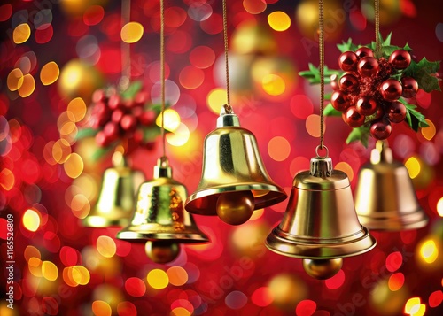 Wallpaper Mural Christmas Bells, Red Background, High Depth of Field, AI Photo Torontodigital.ca