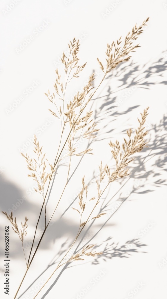 Obraz premium Elegant Dried Grasses with Delicate Shadows: A Minimalist Botanical Still Life