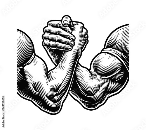 brotherhood holding hand man engraving black and white outline