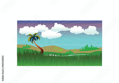 scenery landscape Blue Sky scene cartoon vector illustration background